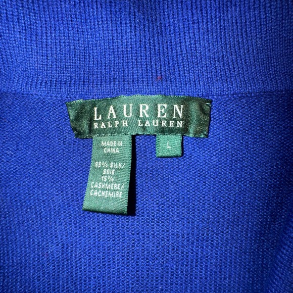 Ralph Lauren LRL Womens Large Royal Blue Cashmere Silk Shawl Collar Knit Sweater - Picture 2 of 10